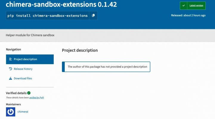 Chimera-sandbox-extensions project page on PyPi (Source - Jfrog) (1).jpg